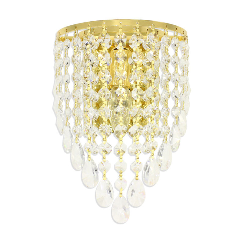 Lisslune | 10"/15" W Z tapered wall lamp Vintage Metal 1 Lamp Gold Sconces with Clear Crystal Draping