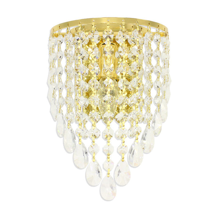 Lisslune | 10"/15" W Z tapered wall lamp Vintage Metal 1 Lamp Gold Sconces with Clear Crystal Draping
