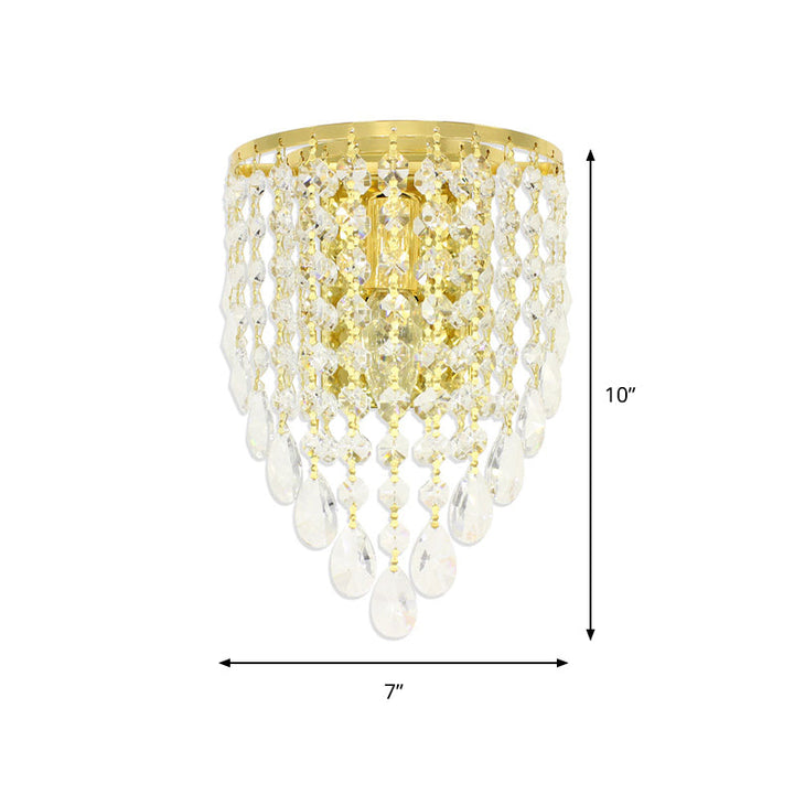 Lisslune | 10"/15" W Z tapered wall lamp Vintage Metal 1 Lamp Gold Sconces with Clear Crystal Draping