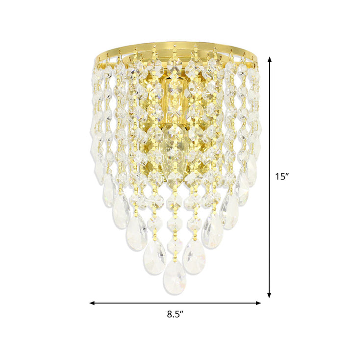 Lisslune | 10"/15" W Z tapered wall lamp Vintage Metal 1 Lamp Gold Sconces with Clear Crystal Draping