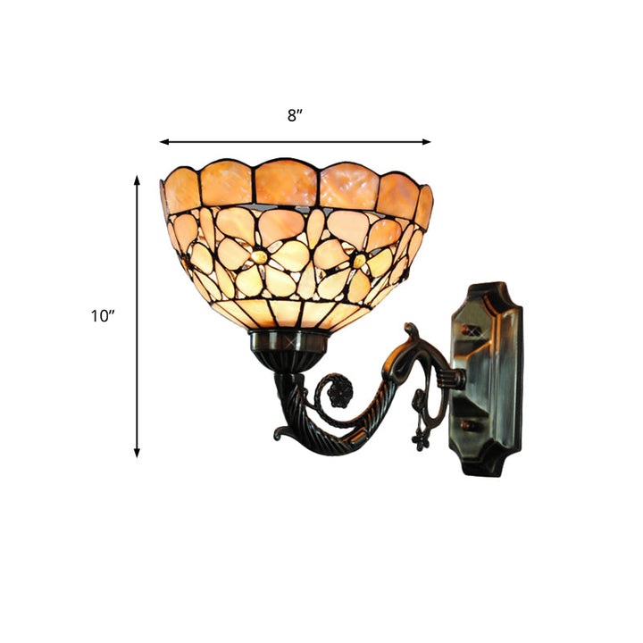 Lisslune | 1 Head Wall Lamp Tiffany Bowl Orange Shell Wall Lamp with Curved Arm