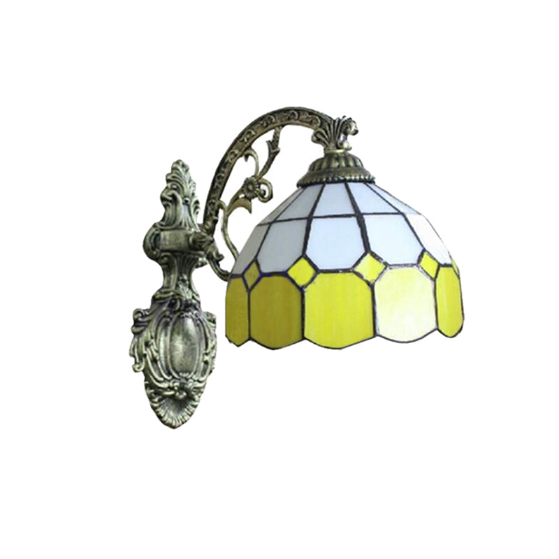 Lisslune | Yellow Dome Wall Mount Lighting Tiffany Style 1 Light Wall Sconce Lamp with Curved Arm