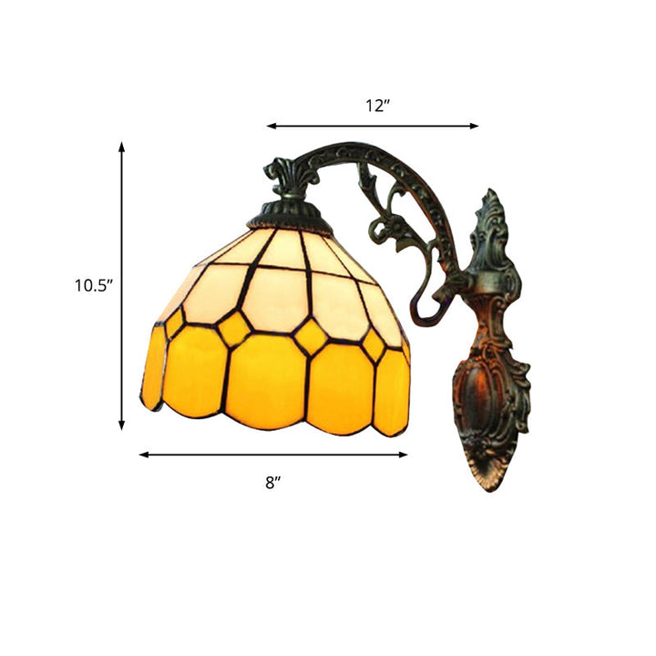 Lisslune | Yellow Dome Wall Mount Lighting Tiffany Style 1 Light Wall Sconce Lamp with Curved Arm