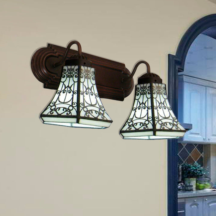 Lisslune | 2 heads wall lamps Baroque Flared white glass wall-mounted lamp for bedroom