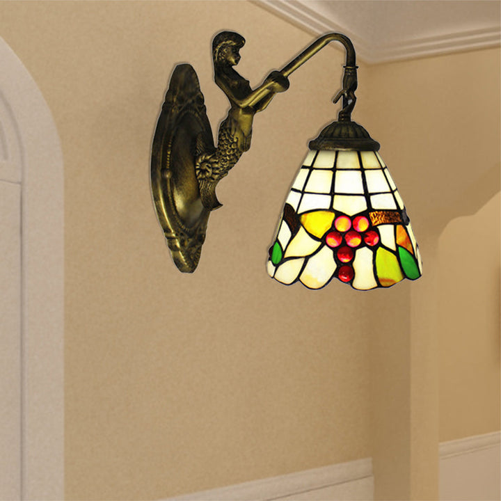 Lisslune | 1 Light Mermaid Wall Mounted Light with Fruit Pattern Stained Glass Mini Wall Light Illumination