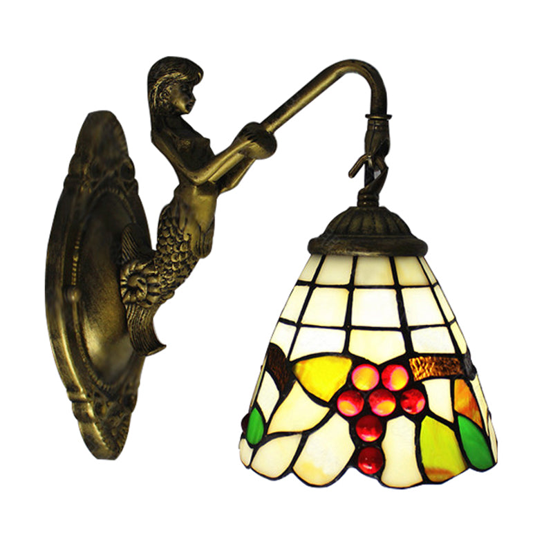 Lisslune | 1 Light Mermaid Wall Mounted Light with Fruit Pattern Stained Glass Mini Wall Light Illumination