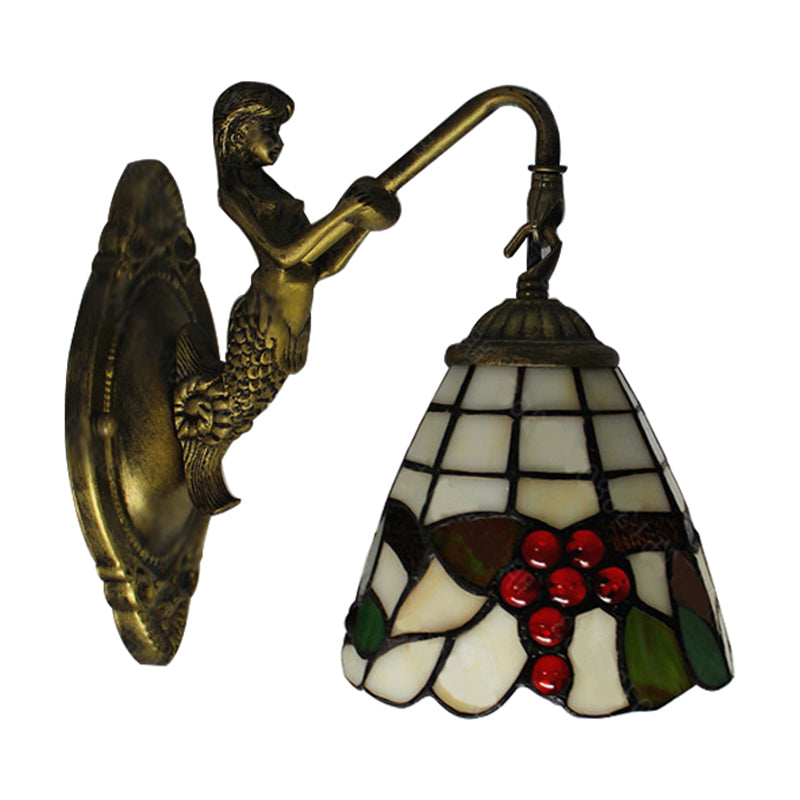 Lisslune | 1 Light Mermaid Wall Mounted Light with Fruit Pattern Stained Glass Mini Wall Light Illumination