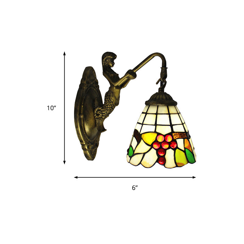 Lisslune | 1 Light Mermaid Wall Mounted Light with Fruit Pattern Stained Glass Mini Wall Light Illumination