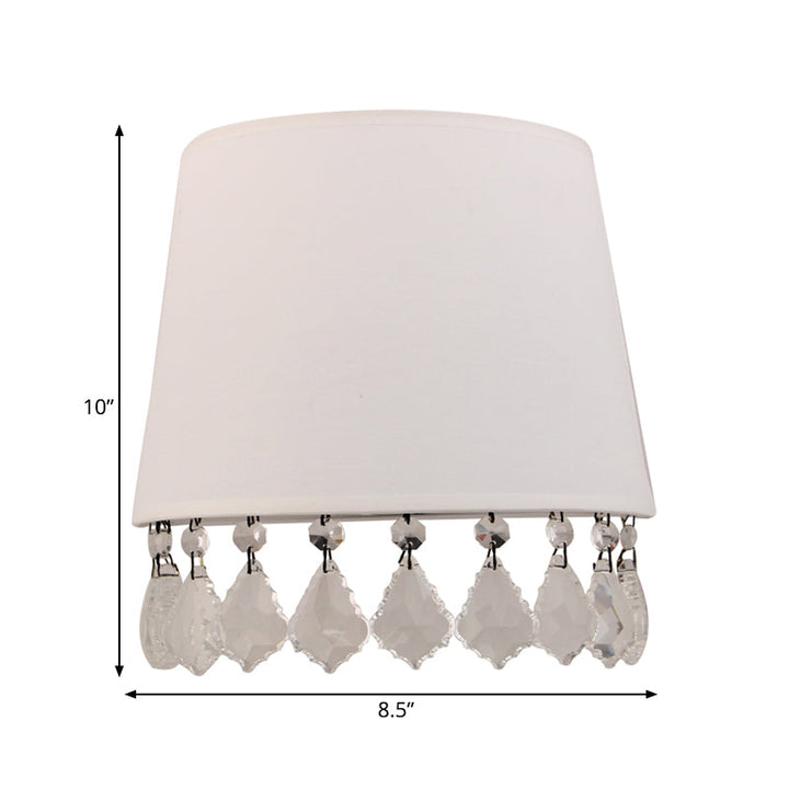Skørter | Modern Half-drum Wall Lamp with Clear Crystal White Fabric Wall Light for Nightstand