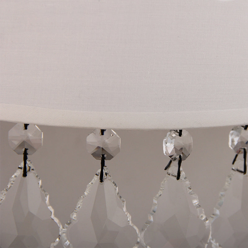 Skørter | Modern Half-drum Wall Lamp with Clear Crystal White Fabric Wall Light for Nightstand