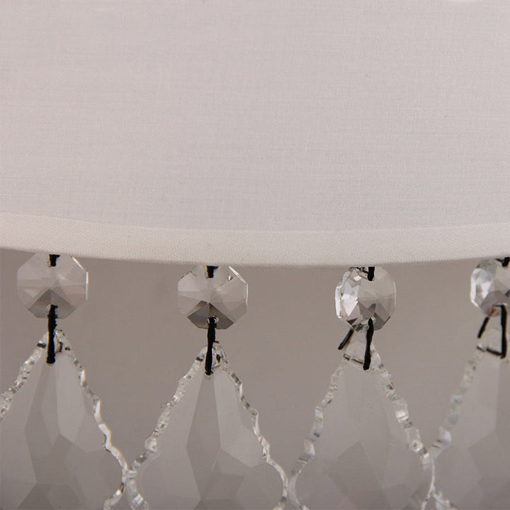 Skørter | Modern Half-drum Wall Lamp with Clear Crystal White Fabric Wall Light for Nightstand