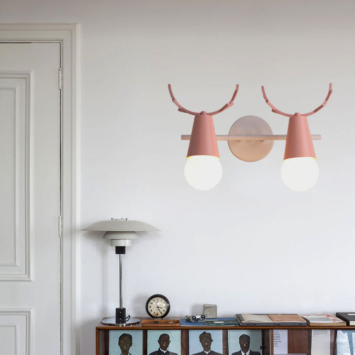 Skørter | 2 head cone wall lamp with antlers contemporary metal wall lantern for the study