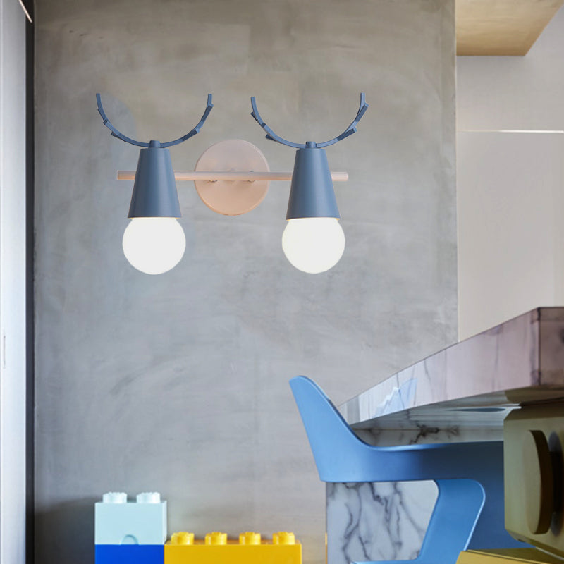 Skørter | 2 head cone wall lamp with antlers contemporary metal wall lantern for the study