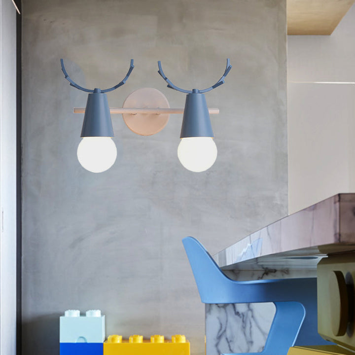 Skørter | 2 head cone wall lamp with antlers contemporary metal wall lantern for the study