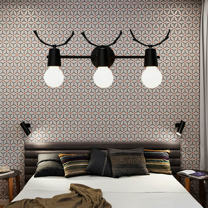 Skørter | Open Bulb Foyer Stair Wall Light with Antlers Metal 3 Lights Modern Style Wall Light