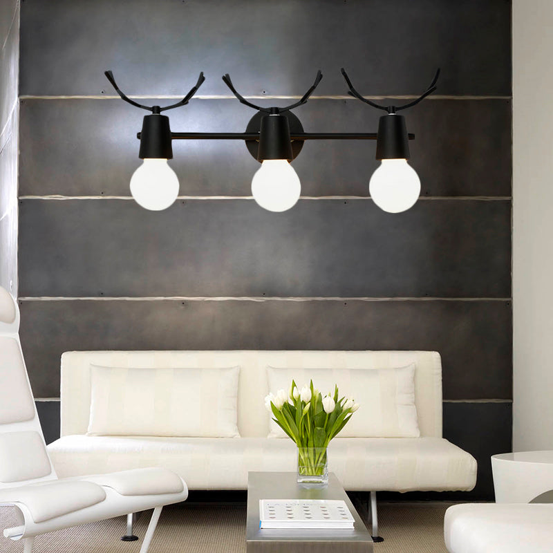 Skørter | Open Bulb Foyer Stair Wall Light with Antlers Metal 3 Lights Modern Style Wall Light