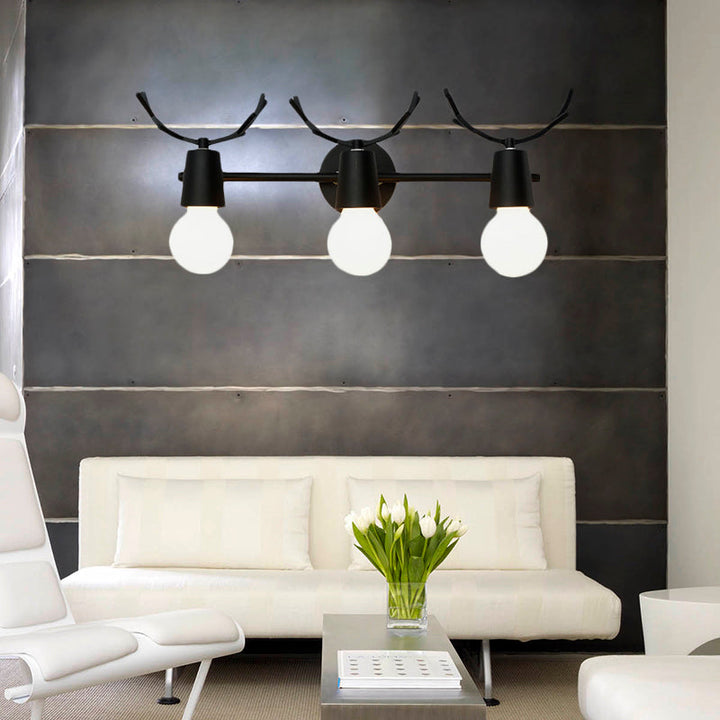 Skørter | Open Bulb Foyer Stair Wall Light with Antlers Metal 3 Lights Modern Style Wall Light
