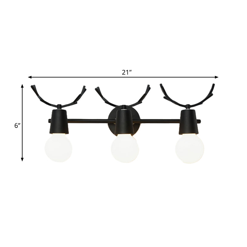 Skørter | Open Bulb Foyer Stair Wall Light with Antlers Metal 3 Lights Modern Style Wall Light