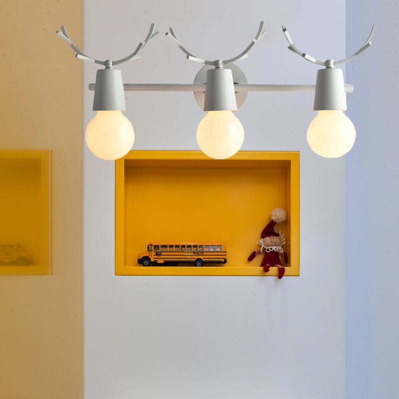 Skørter | Open Bulb Foyer Stair Wall Light with Antlers Metal 3 Lights Modern Style Wall Light