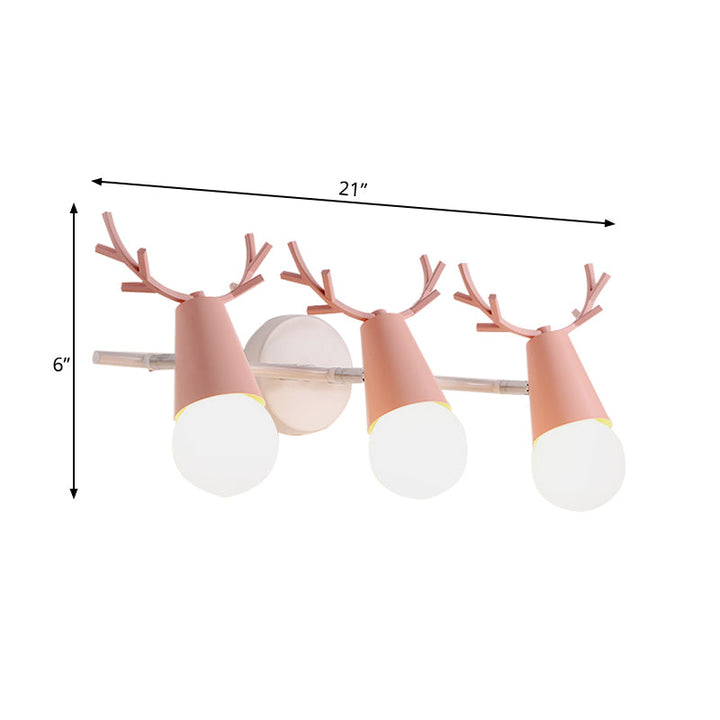 Skørter | Metallic Conical Wall Lamp with Deer Antlers Bedroom 3 Heads Nordic Undertone Wall Light
