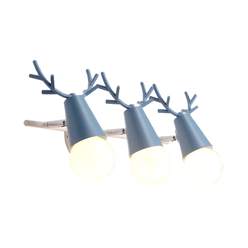 Skørter | Metallic Conical Wall Lamp with Deer Antlers Bedroom 3 Heads Nordic Undertone Wall Light