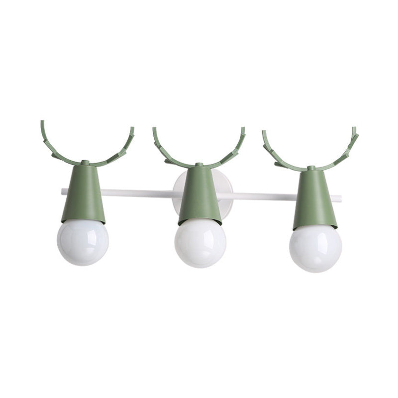 Skørter | Metallic Conical Wall Lamp with Deer Antlers Bedroom 3 Heads Nordic Undertone Wall Light
