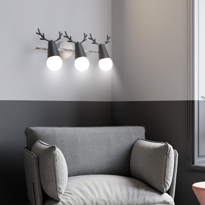 Skørter | Metallic Conical Wall Lamp with Deer Antlers Bedroom 3 Heads Nordic Undertone Wall Light