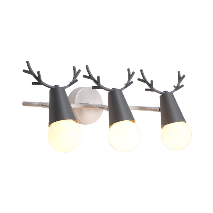 Skørter | Metallic Conical Wall Lamp with Deer Antlers Bedroom 3 Heads Nordic Undertone Wall Light
