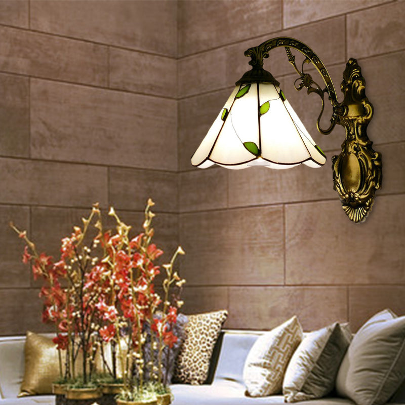 Lisslune | Retro-Style Cone Wall Lamp Stained Glass 1 Light Wall Light for Stairs