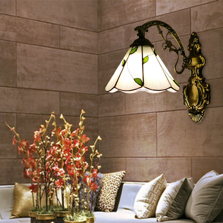 Lisslune | Retro-Style Cone Wall Lamp Stained Glass 1 Light Wall Light for Stairs