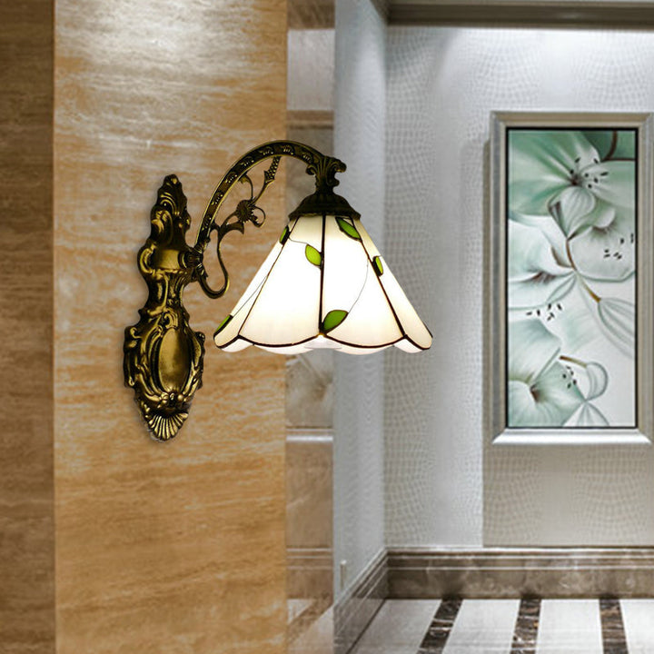 Lisslune | Retro-Style Cone Wall Lamp Stained Glass 1 Light Wall Light for Stairs