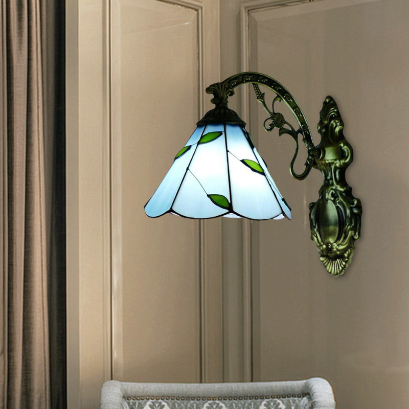 Lisslune | Retro-Style Cone Wall Lamp Stained Glass 1 Light Wall Light for Stairs