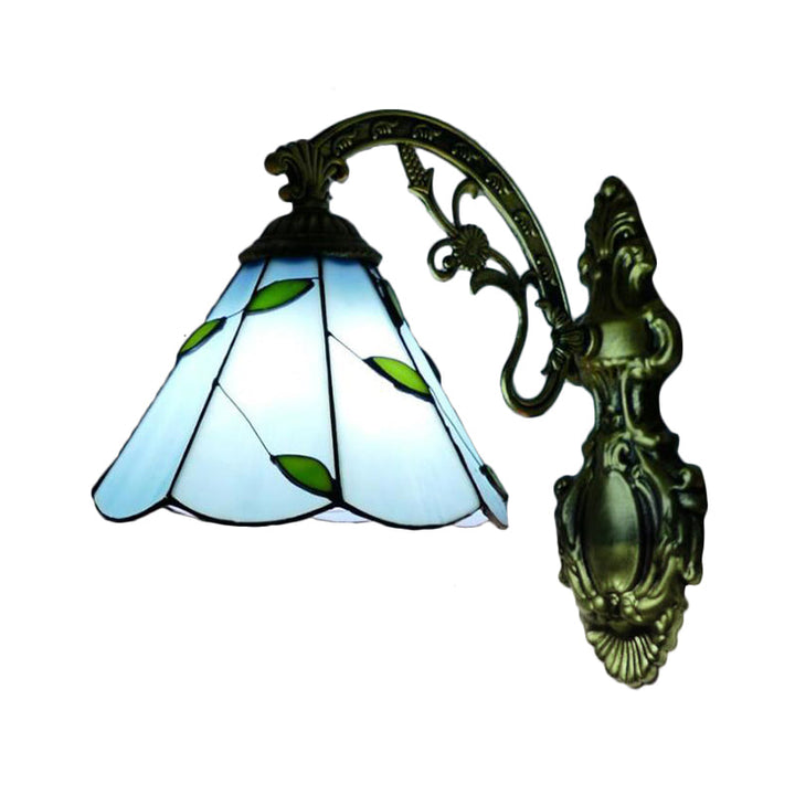 Lisslune | Retro-Style Cone Wall Lamp Stained Glass 1 Light Wall Light for Stairs