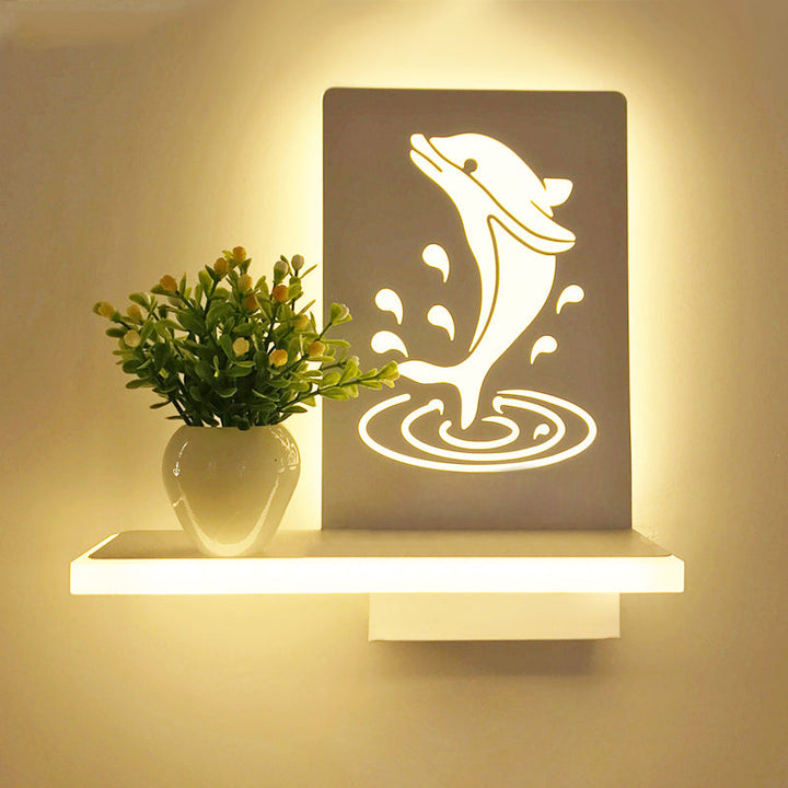 Skørter | Adult Child Bedroom Wall Lamp with Shelf Acrylic Contemporary Wall Lamp in White