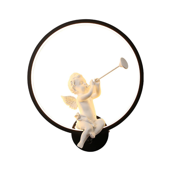 Skørter | Art Deco Ring Wall Light with Angel Metal Wall Lights Light in Black for Adult Bedroom