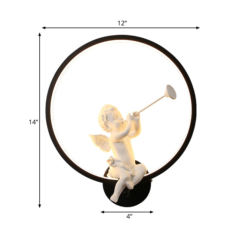 Skørter | Art Deco Ring Wall Light with Angel Metal Wall Lights Light in Black for Adult Bedroom