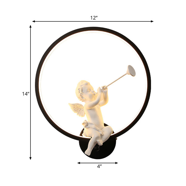 Skørter | Art Deco Ring Wall Light with Angel Metal Wall Lights Light in Black for Adult Bedroom