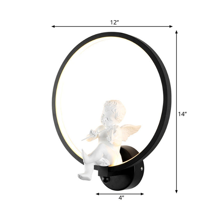 Skørter | Modern Ring Wall Lamp with Small Angel Metal Black Wall Lamp for Living Room