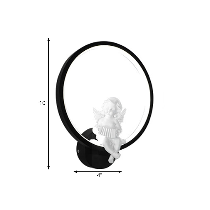 Skørter | Art Ring Wall Light with Small Angel Metal Resin Wall Lamp for Bedroom Mirror Bathroom