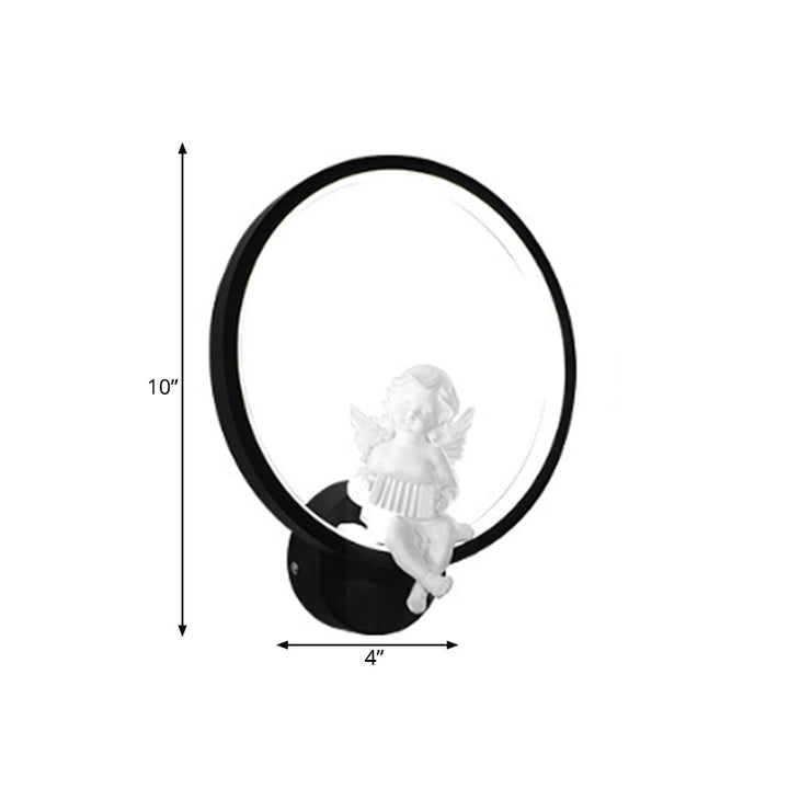 Skørter | Art Ring Wall Light with Small Angel Metal Resin Wall Lamp for Bedroom Mirror Bathroom