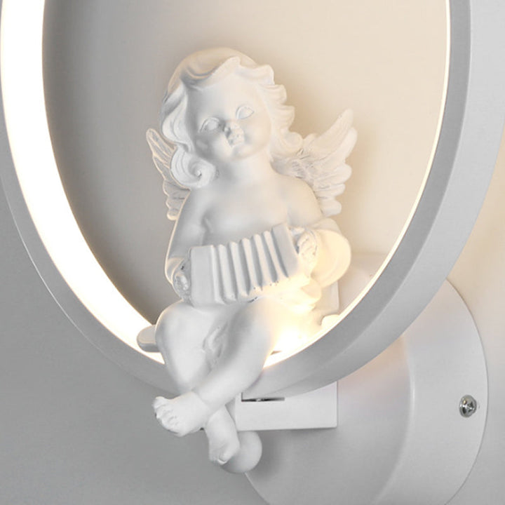 Skørter | Art Ring Wall Light with Small Angel Metal Resin Wall Lamp for Bedroom Mirror Bathroom