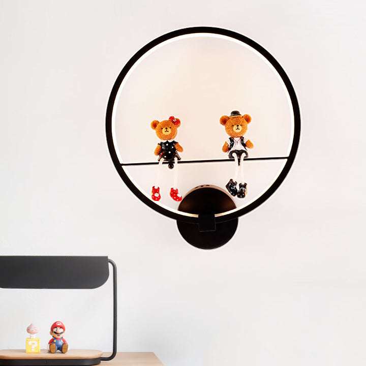 Skørter | Contemporary Black Wall Lamp Ring Metal Sconces Light with Pop Deco for Children's Room