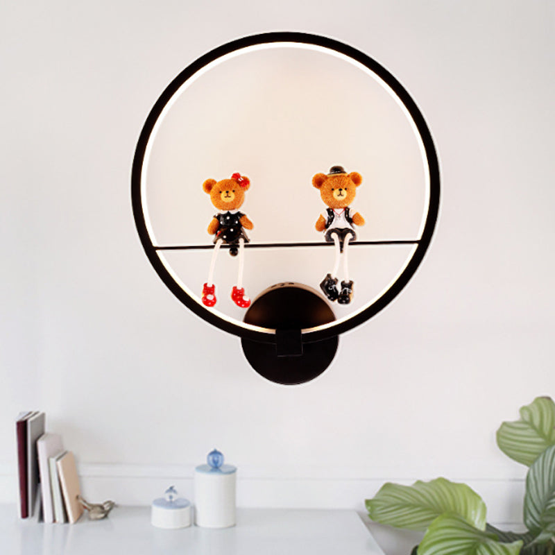 Skørter | Contemporary Black Wall Lamp Ring Metal Sconces Light with Pop Deco for Children's Room