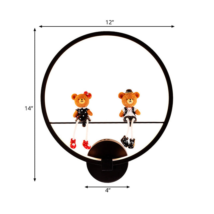 Skørter | Contemporary Black Wall Lamp Ring Metal Sconces Light with Pop Deco for Children's Room