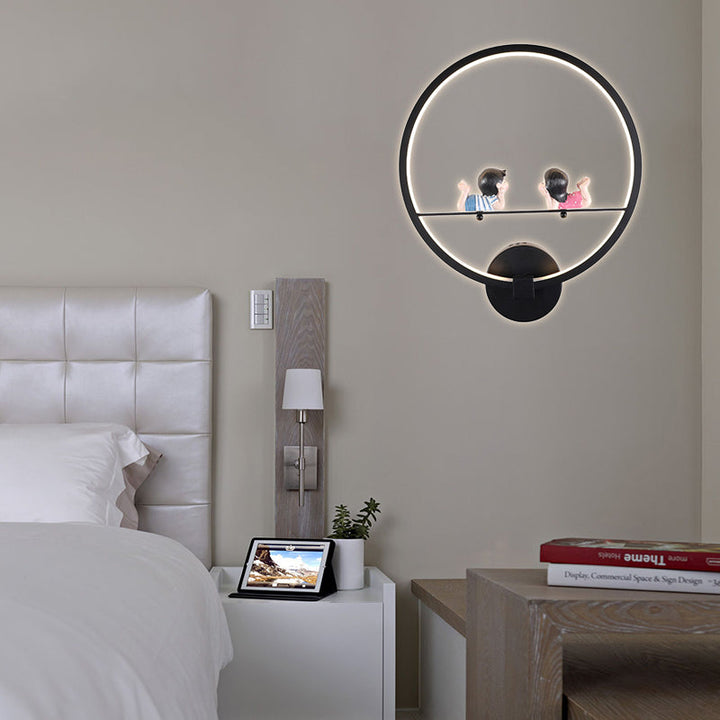 Skørter | Contemporary Black Wall Lamp Ring Metal Sconces Light with Pop Deco for Children's Room