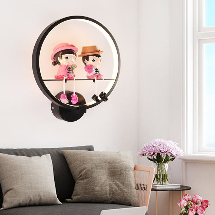 Skørter | Contemporary Black Wall Lamp Ring Metal Sconces Light with Pop Deco for Children's Room