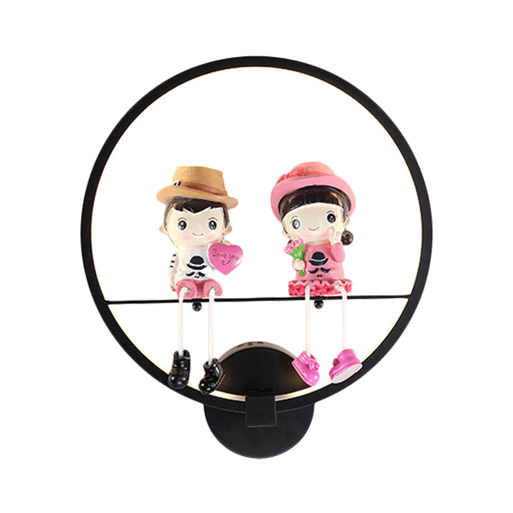 Skørter | Contemporary Black Wall Lamp Ring Metal Sconces Light with Pop Deco for Children's Room