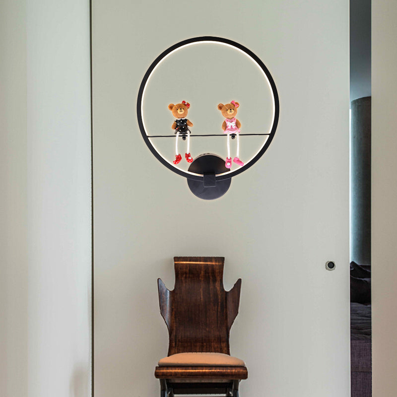 Skørter | Contemporary Black Wall Lamp Ring Metal Sconces Light with Pop Deco for Children's Room