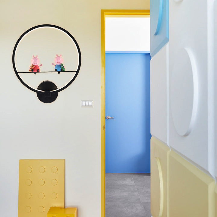 Skørter | Contemporary Black Wall Lamp Ring Metal Sconces Light with Pop Deco for Children's Room