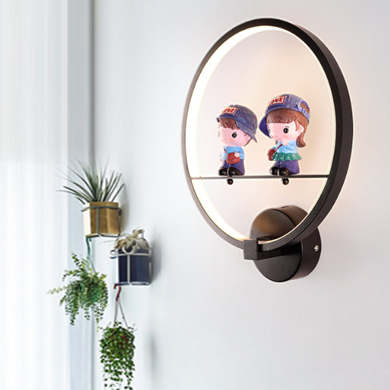 Skørter | Contemporary Black Wall Lamp Ring Metal Sconces Light with Pop Deco for Children's Room